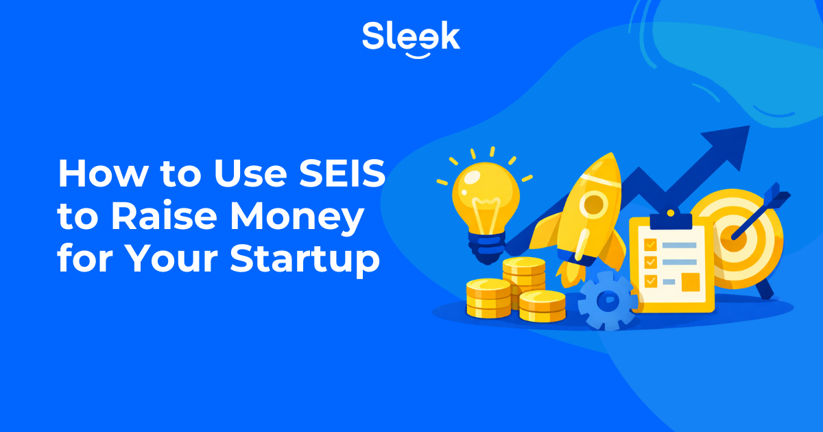 How to use SEIS to raise money for your startup, illustrated with a rocket, coins, checklist and growth arrow representing SEIS funding and startup investment.
