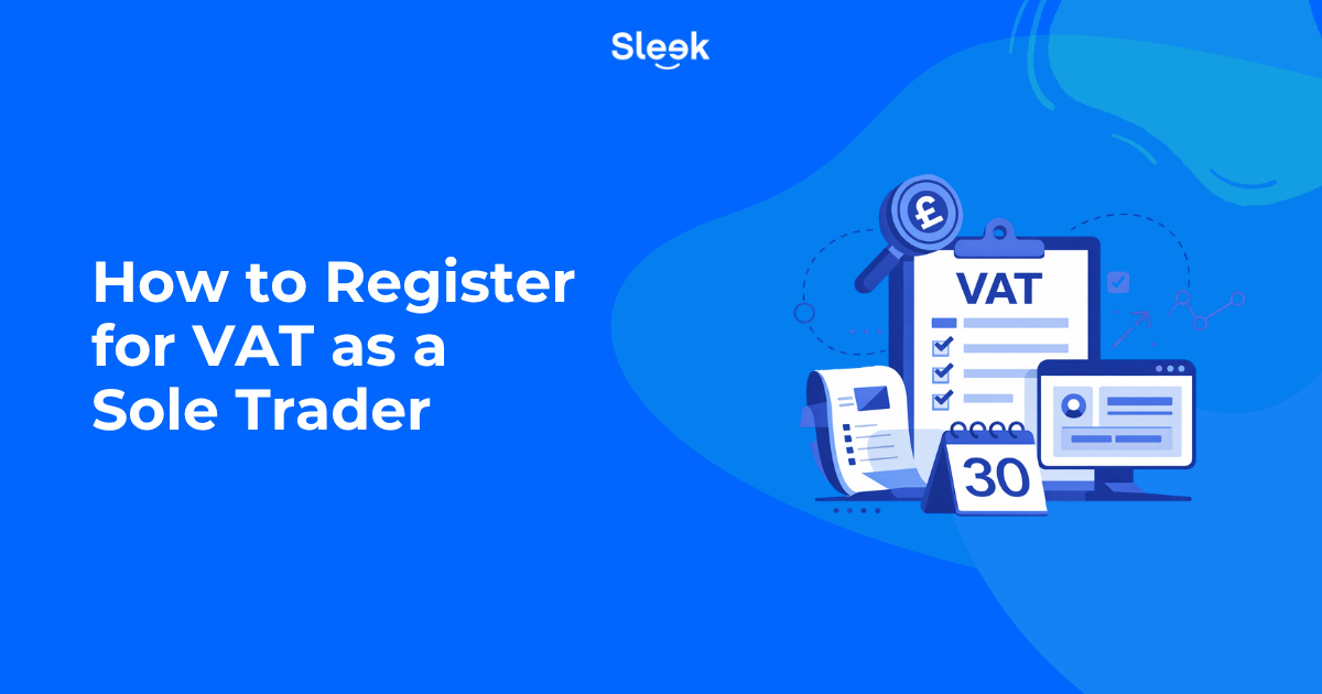 How to register for VAT as a sole trader UK blog thumbnail with VAT form, checklist and registration steps