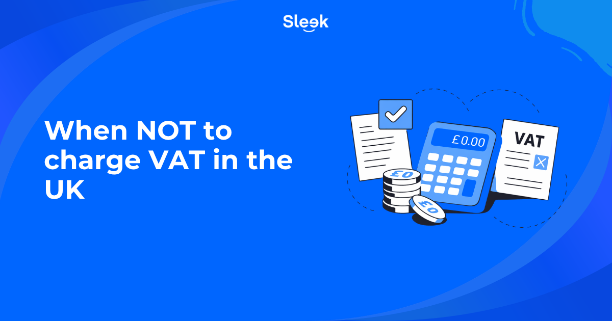 When not to charge VAT UK illustration showing calculator, VAT forms and coins with zero value