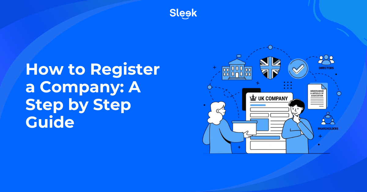 How to register a company in the UK step-by-step guide illustration showing Companies House, directors, shareholders and memorandum of association