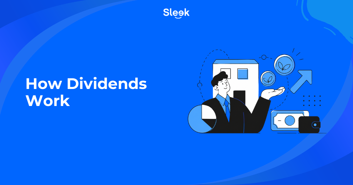 How dividends work for a UK limited company, with a director holding a coin beside a house, pie chart, wallet and growth arrow.