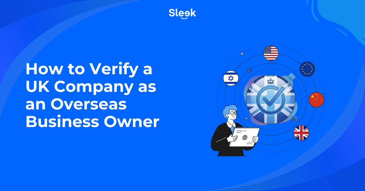 Illustration of a person holding a document surrounded by orbiting US, EU, China, UK and Israel flags around a UK verification badge