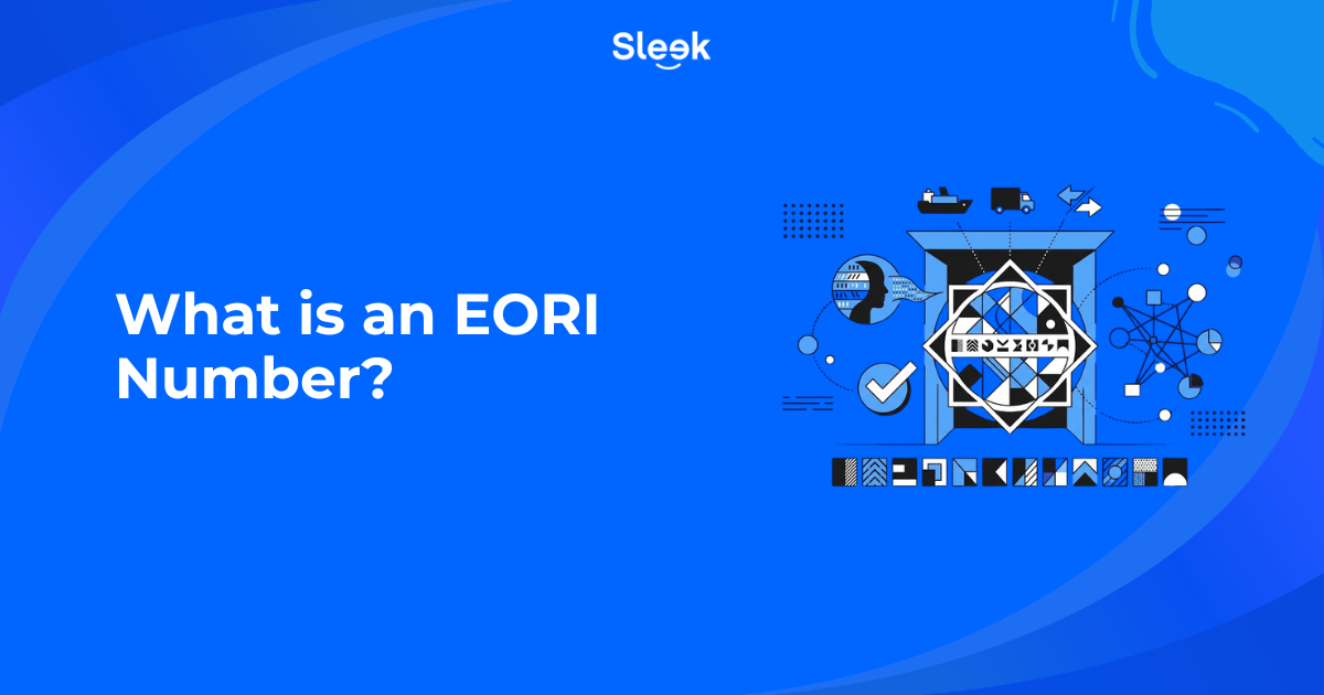 Sleek blog header with the title What is an EORI Number? in white on a blue background beside shipping and customs icons.