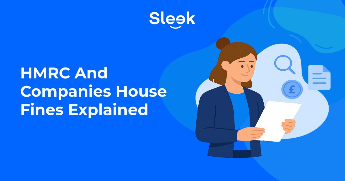 calm uk business owner at a desk opening a letter with two clearly separate document stacks labelled companies house and hmrc sleek blue