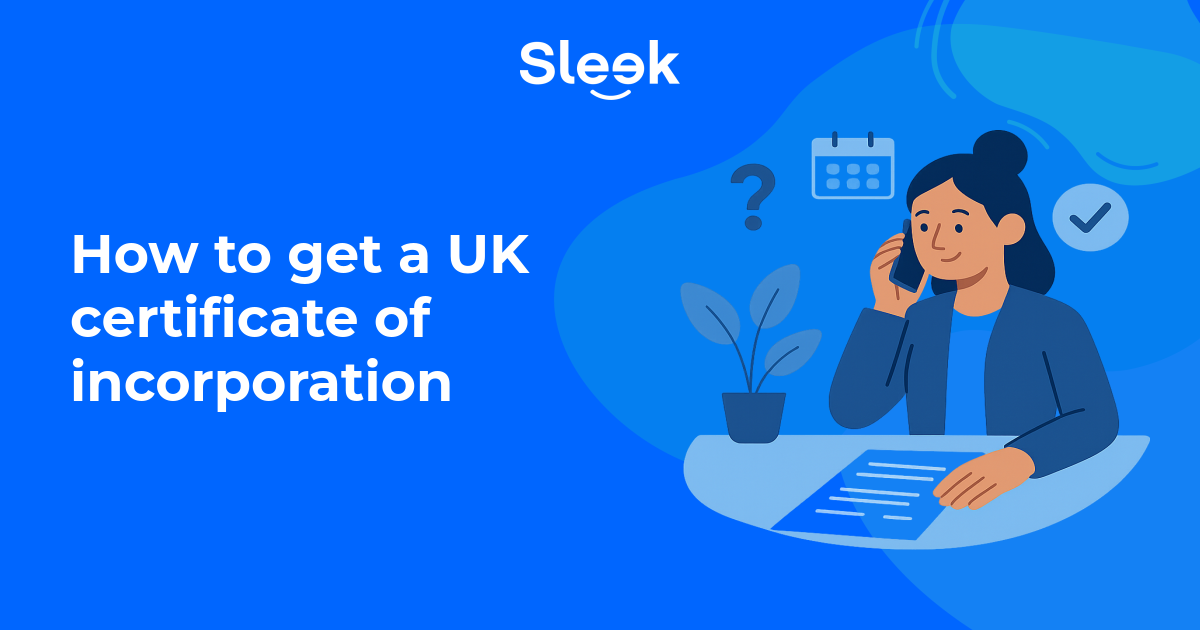 a single official-looking company certificate on a desk with a subtle registrar seal and a laptop showing a public register search sleek