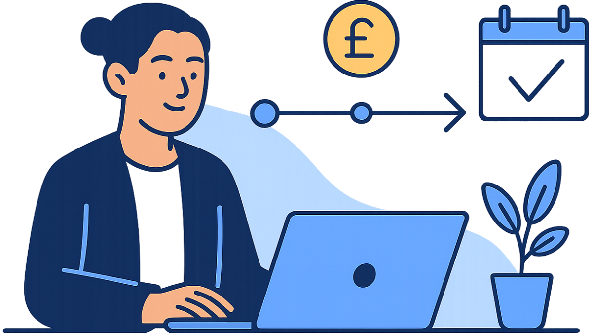 simple horizontal timeline from eis share issue to the 3-year mark with a calendar reminder icon flat illustration on a blue background
